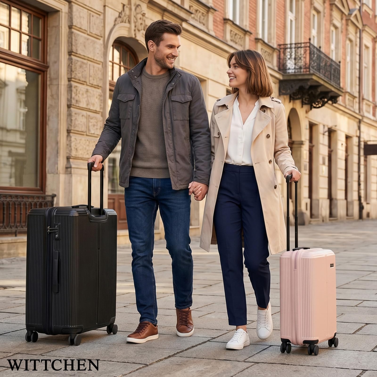 WITTCHEN Stripes Line Großer Koffer 76,5 x 50 x 29 cm XL Hartschalen-Trolley ABS 96 l 4 Rollen 360° Mintgrün