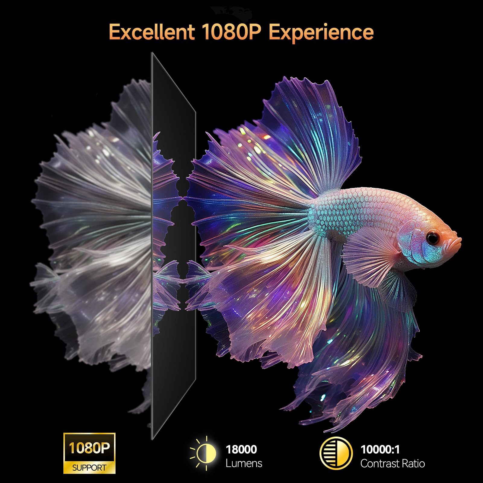 Mini Beamer Native 1080P Smart Tragbarer Projektor | 180°verstellbarem Ständer,max 180", integrierte Lautsprecher,WiFi und Bluetooth mit iOS/HDMI/USB/Android/Windows