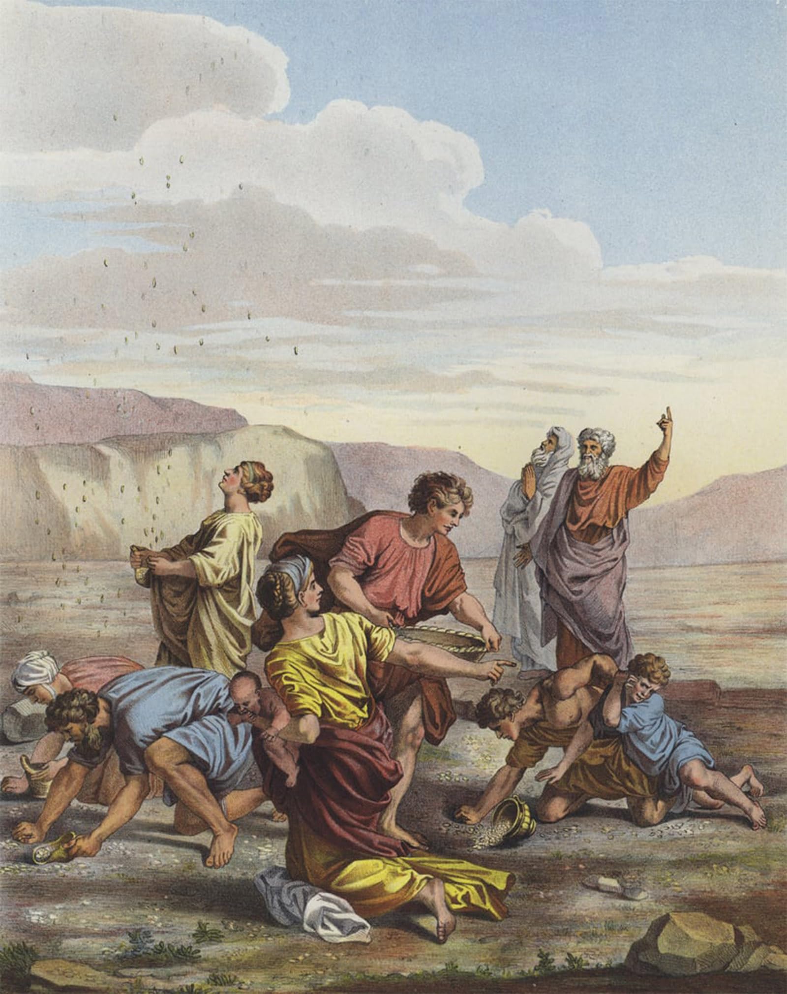 RZHRHJES Vintage Picture Wall Picture Painting Print Poster Hebrews Gathering Manna by Nicolas Poussin Abstract Wall Art Painting for Office Decor 60x90cm