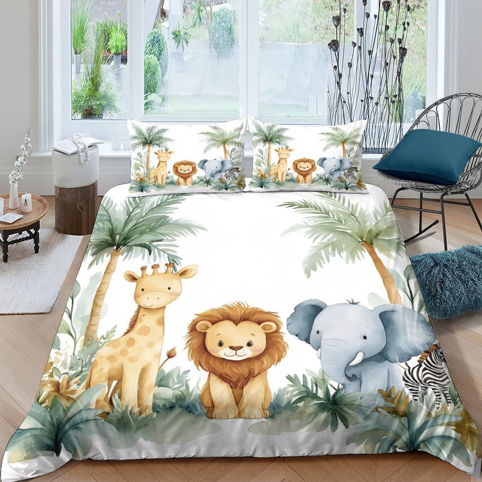 Ctjqhvkz Style-5 3D Printed Jungle Animal Fitted Sheet Microfiber Soft Lion Giraffe Elephant Mattress Cover Bedroom Dorm Decorative Single（135X200cm）