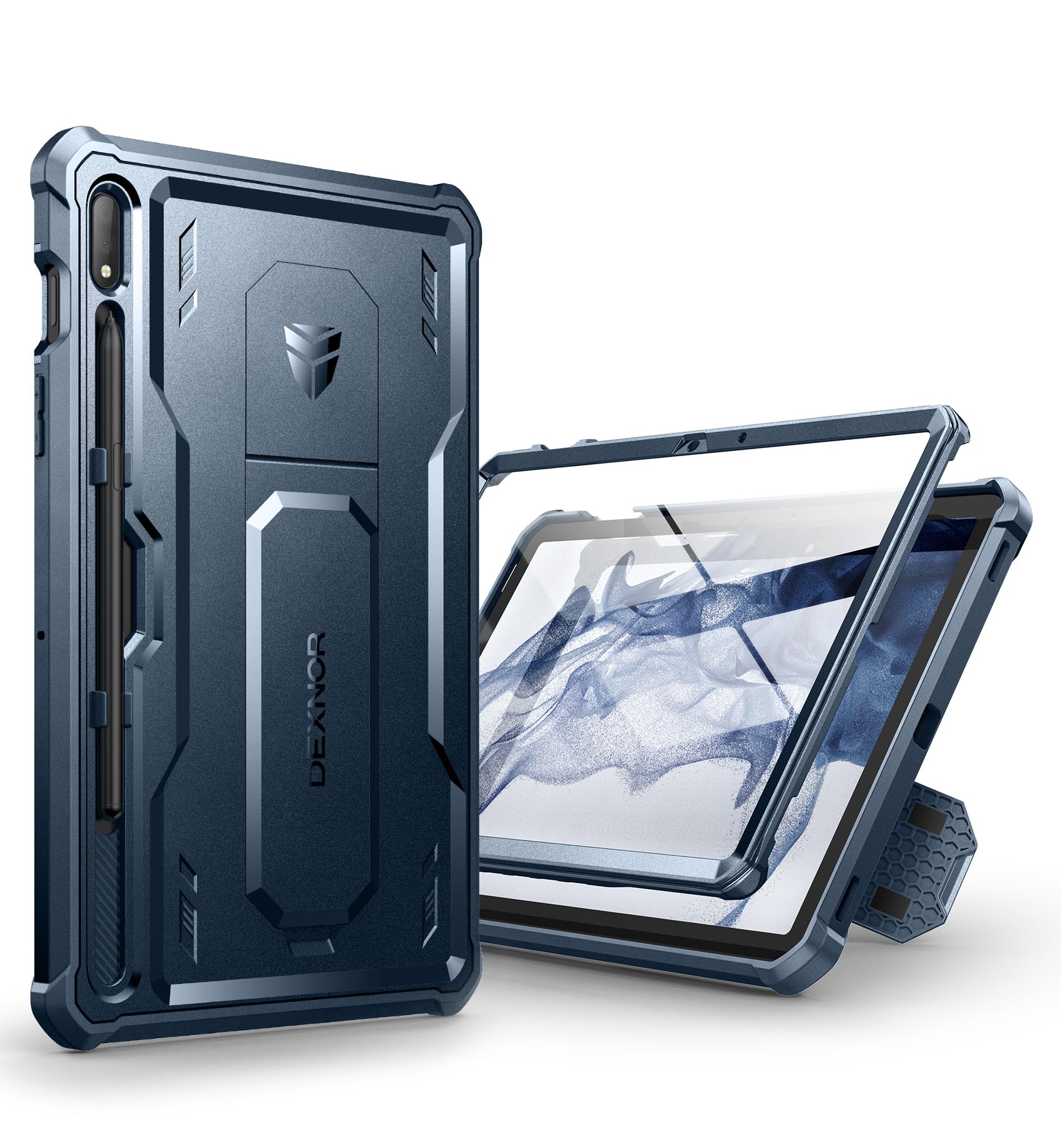 Dexnor Kompatibel mit Samsung Galaxy Tab S7/S8 Hülle,[Eingebaute Displayschutzfolie und Ständer] Strapazierfähiger Schutz in Militärqualität Stoßfeste Schutzhülle für Samsung Tab S7/S8 - Marineblau