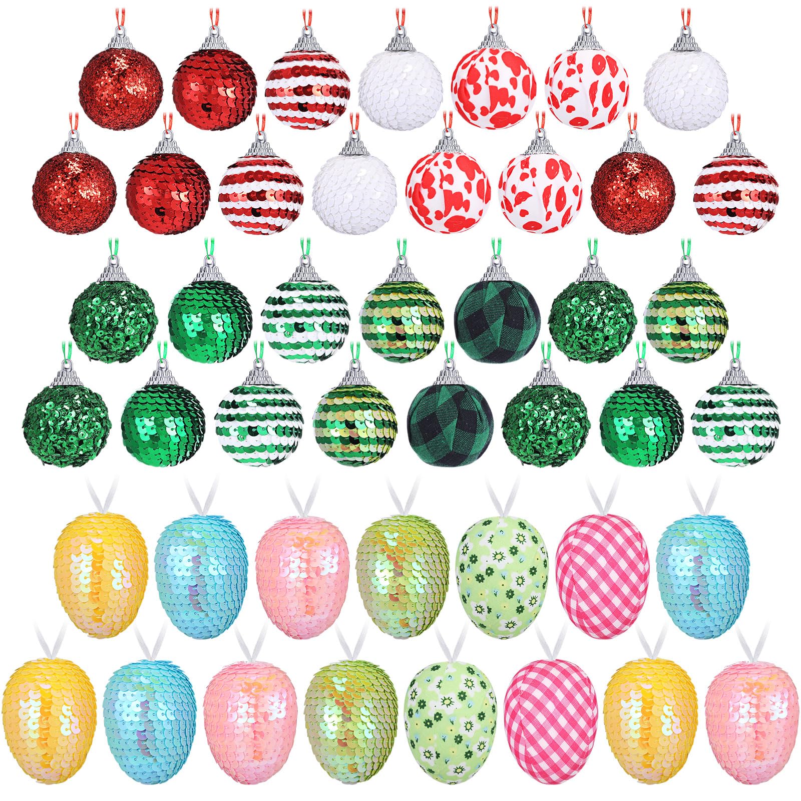 Jutom Easter Eggs St. Patrick's Day Balls Ornaments for Small Tree Hanging Easter Egg Baubles Decoration for Irish Day Party Decor(Delicate Style, 108 Pcs)