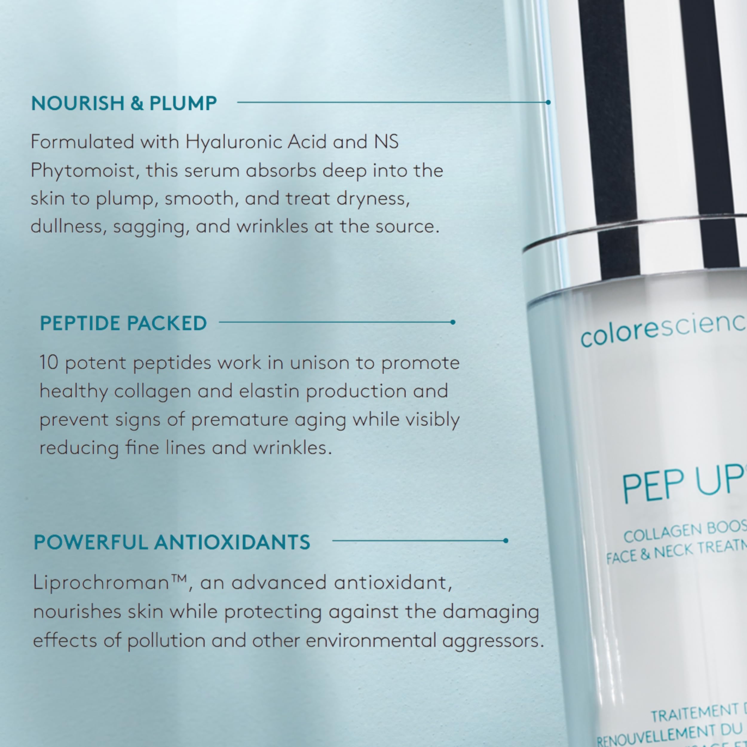 Colorescience Pep Up Collagen Renewal Face & Neck Treatment, Promotes Collagen and Elastin Production, 10 Peptides to Defend Against Signs of Aging