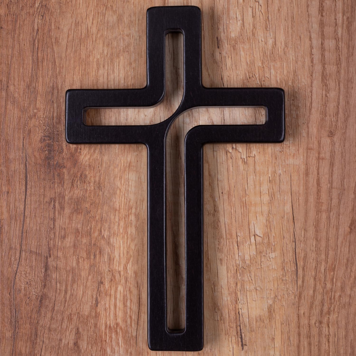 Drewniane Krzyże Hängendes Kreuz aus Buchenholz Modern Wandkreuz Kruzifix Glatte Oberfläche Hängend Holzkreuz (Schwarz, 18x12x1,5cm)
