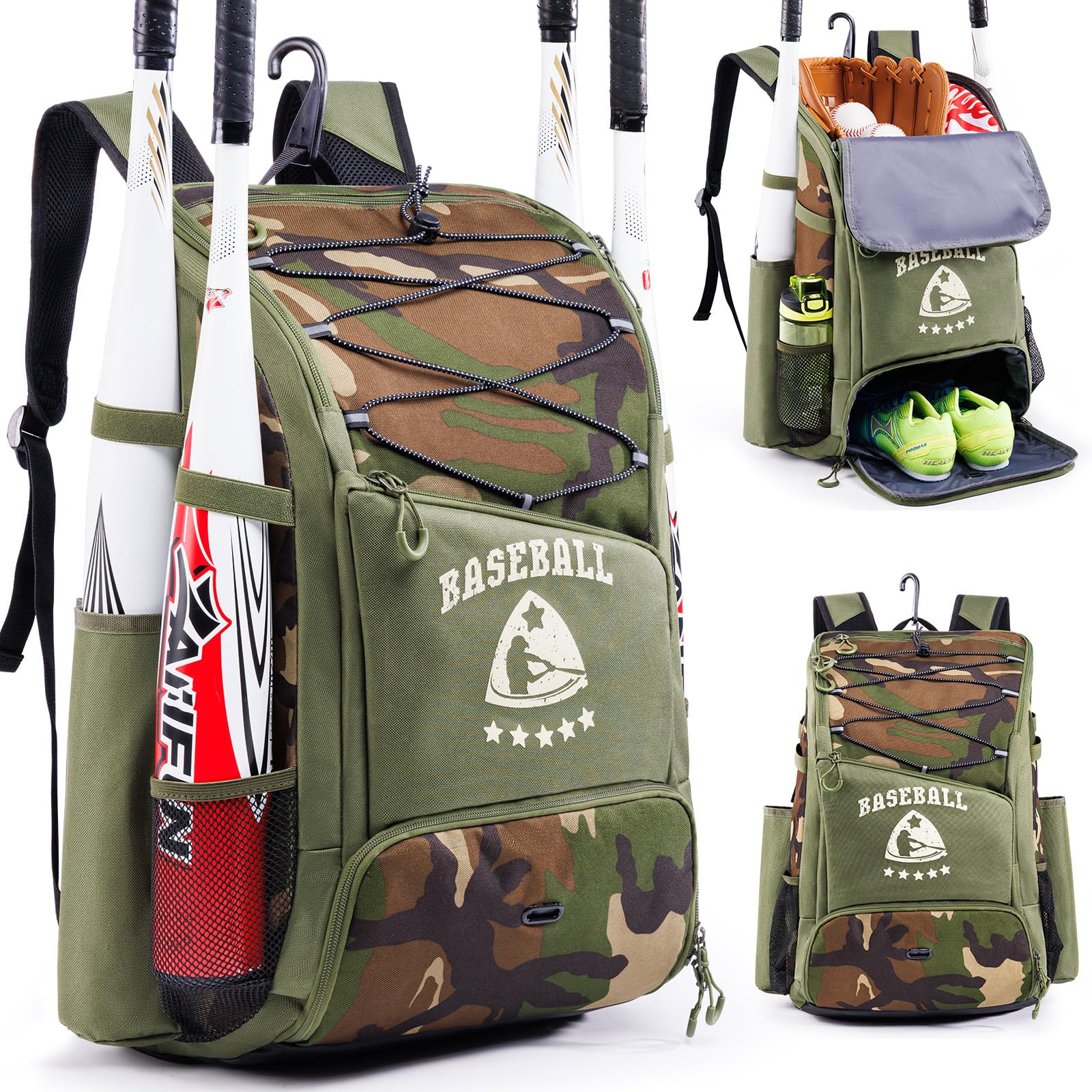 Baseball Bag for Youth & Adult with 4 Bat Sleeves, Softball Bat Bag for Boy