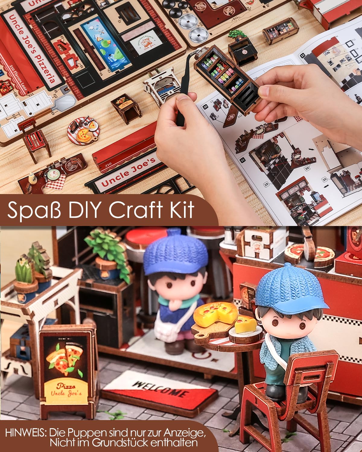 Cutefun Book Nook Kit - Set Case delle bambole con Illuminazione LED per Adulti & Adolescenti – Decorazione Creativa per Librerie, Esclusivo Pezzo da Collezione come Idea Regalo(Uncle Joe's Pizzeria)