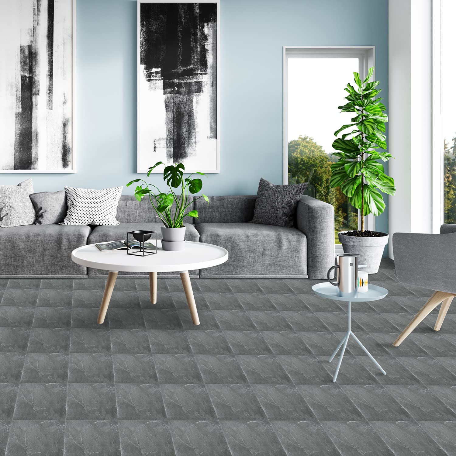 PVC Bodenbelag Selbstklebend Vinylboden Quadratisch vinyl bodenbelag selbstklebend rutschfest, wasserfest, schwer entflammbar 1 m²/11 Fliesen, Grau Marmor