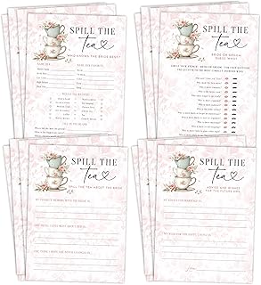 Spill The Tea Bridal Shower Games, 4 Fun Tea Party Bridal Shower Game Cards, 30 of Each Game, Who Knows the Bride Best, Bride or Groom Guess Who, Advice and Wishes, Memory Keepsake