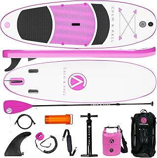 2024 Crew Axel Inflatable Paddle Board 10336 Extra Wide & Lightweight (18lb) Paddle Board Premium SUP Set Includes 2 Bags, Floating Paddle, Camera Mount, 3 Fins, Dual Pump Kit