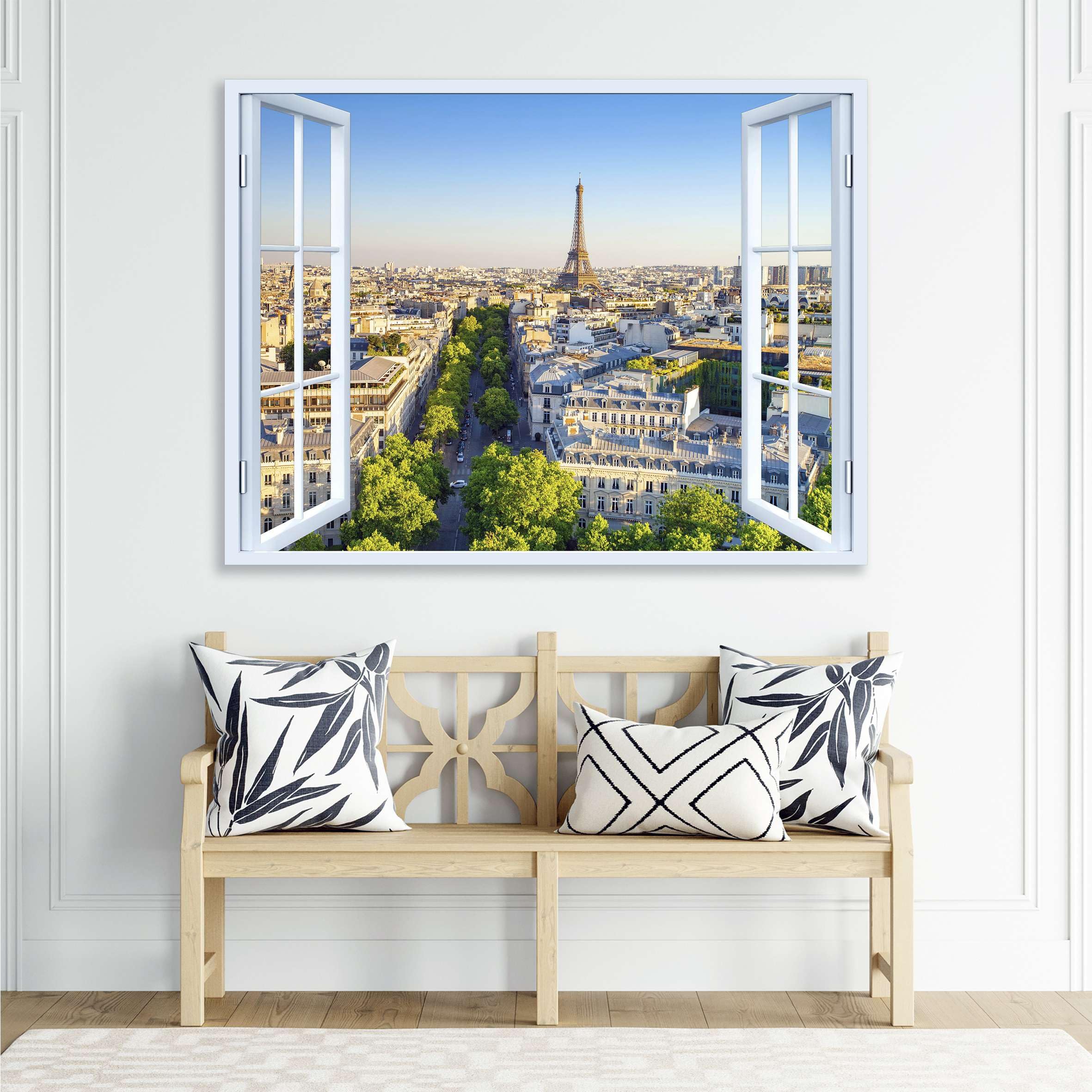 Quadro finestra panorama Parigi Torre Eiffel - stampa su tela con telaio in legno - 120x80 cm