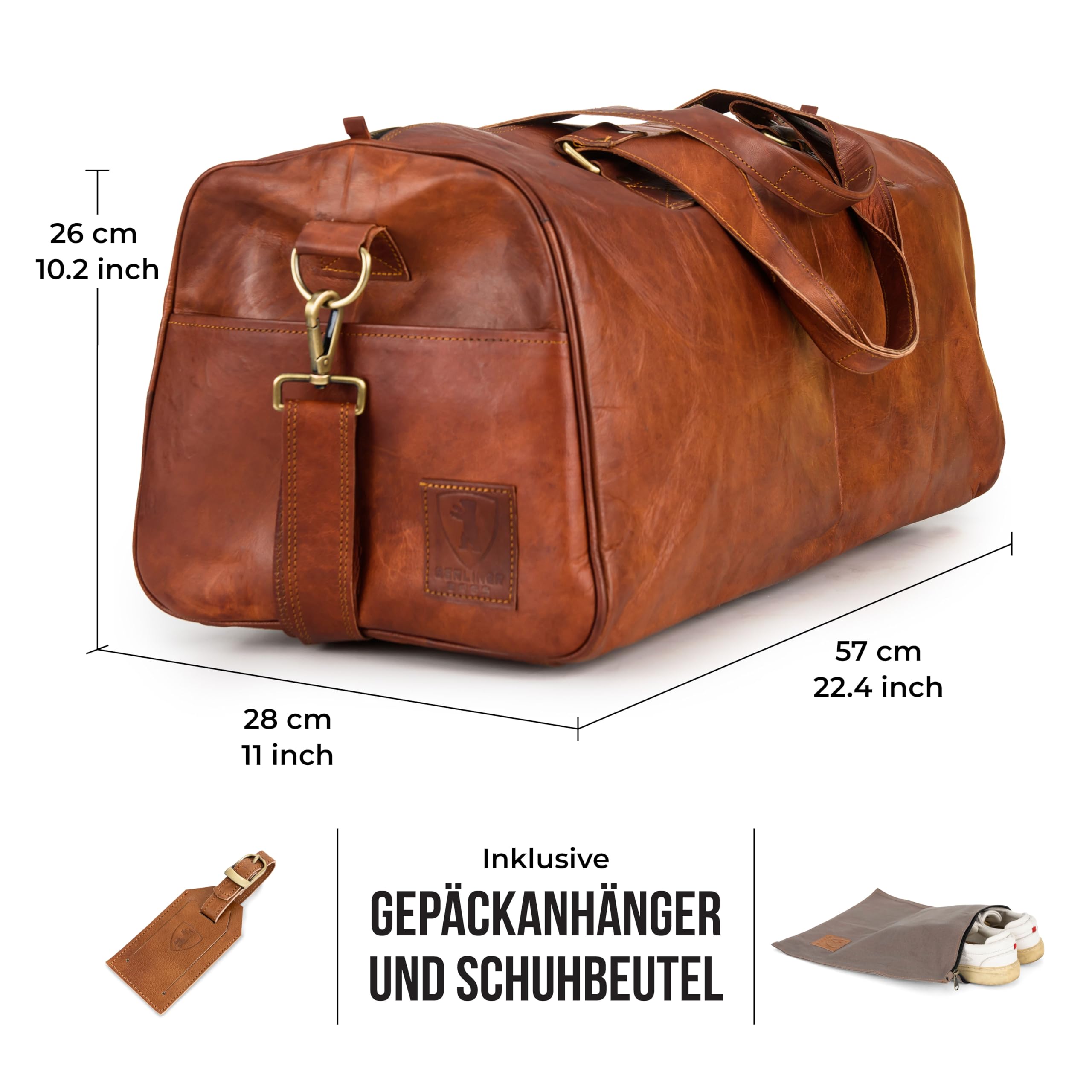 Berliner Bags Vintage Weekender Oslo wasserdichte Reisetasche aus Leder Duffel Bag 50L Braun