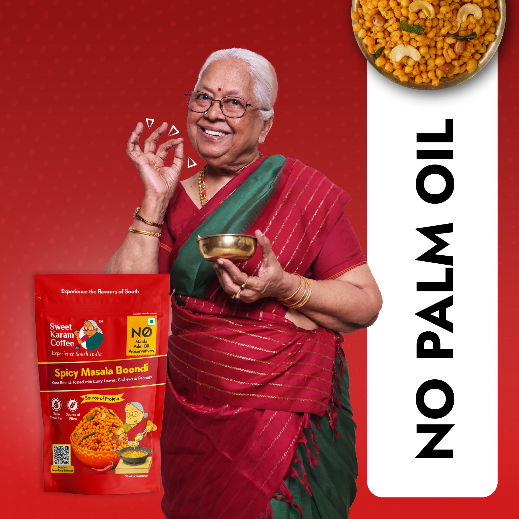 Sweet Karam Coffee Spicy Masala Boondi - 150g | Crispy Snack with Cashews & Peanuts | No Palm Oil, Maida & Preservatives | Traditional South Indian Kara Boondi Namkeen | Authentic Homemade Taste 3