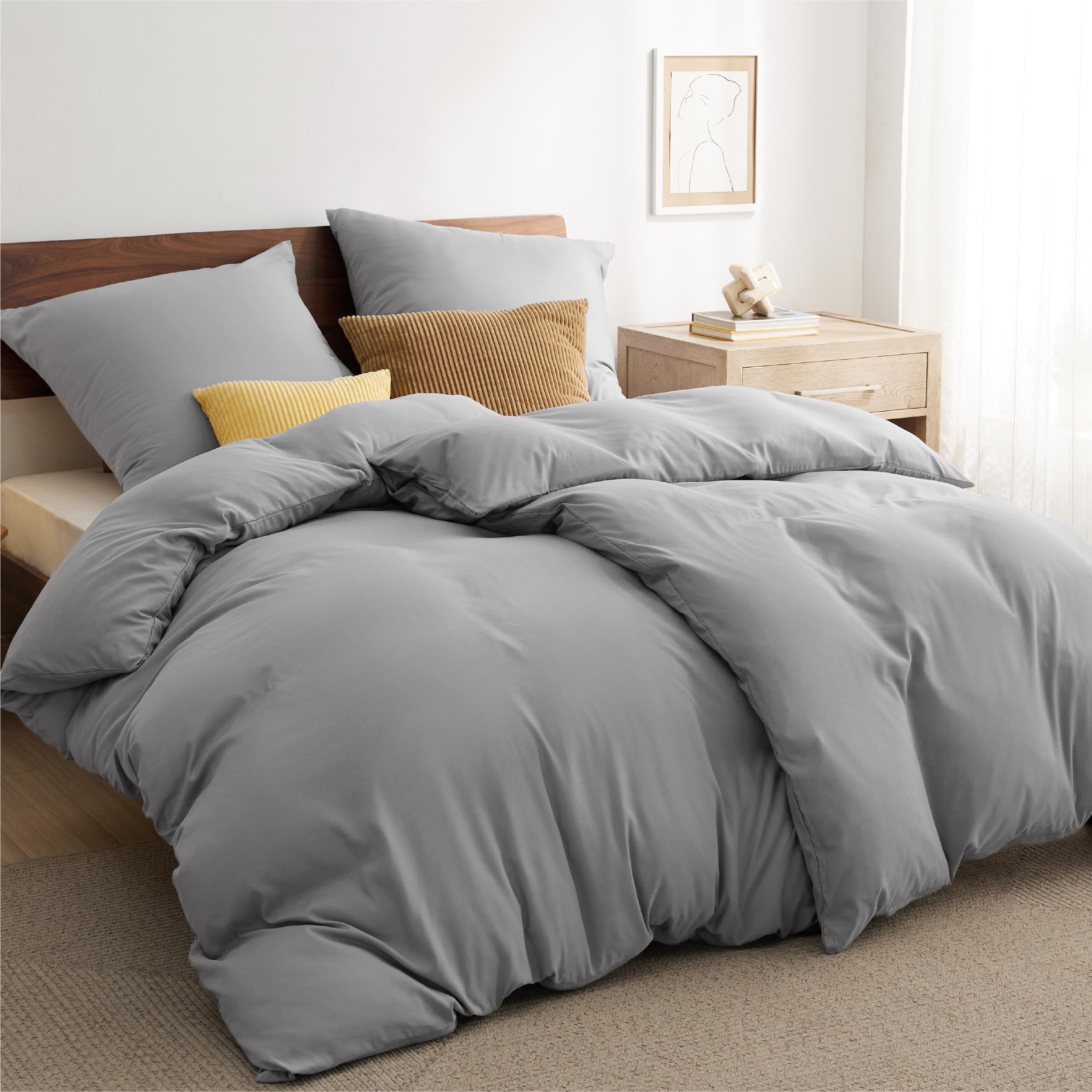 Bedsure dekbedovertrekset van gewassen katoen met rits - EU - Thunderstorm - 135 x 200 cm (2 stuks) 80 x 80 cm (2 stuks) - 100% katoen | Dekbedovertrekken