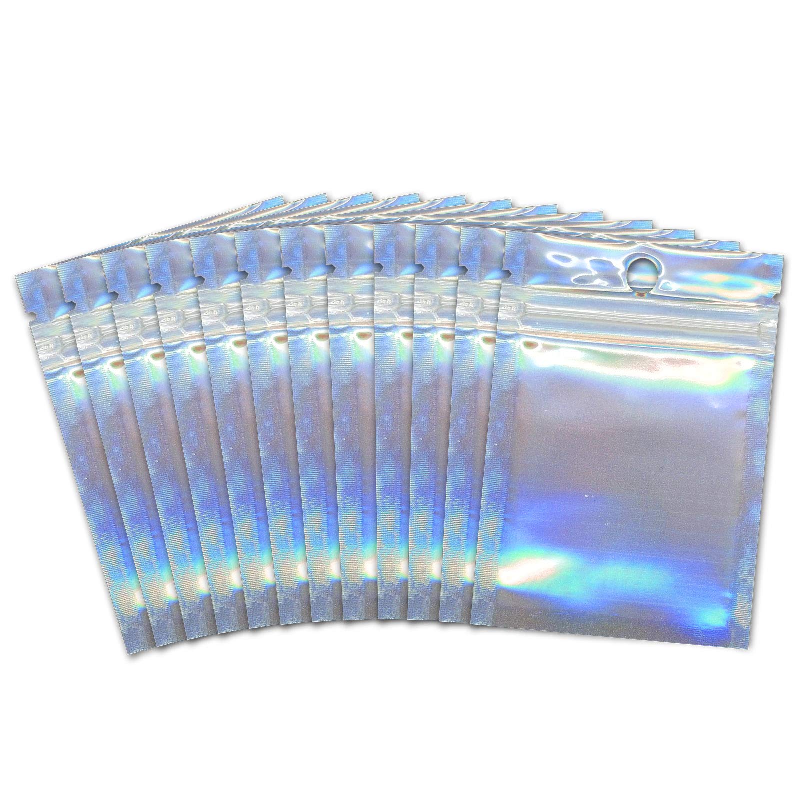 80 PCS Resealable Smell Proof Bags Aluminum Foil Pouch Bag Holographic Color Flat Clear Ziplock Food Safe Storage Bag Plastic Packaging Foil Bags (3.9 x 2.8 inch)