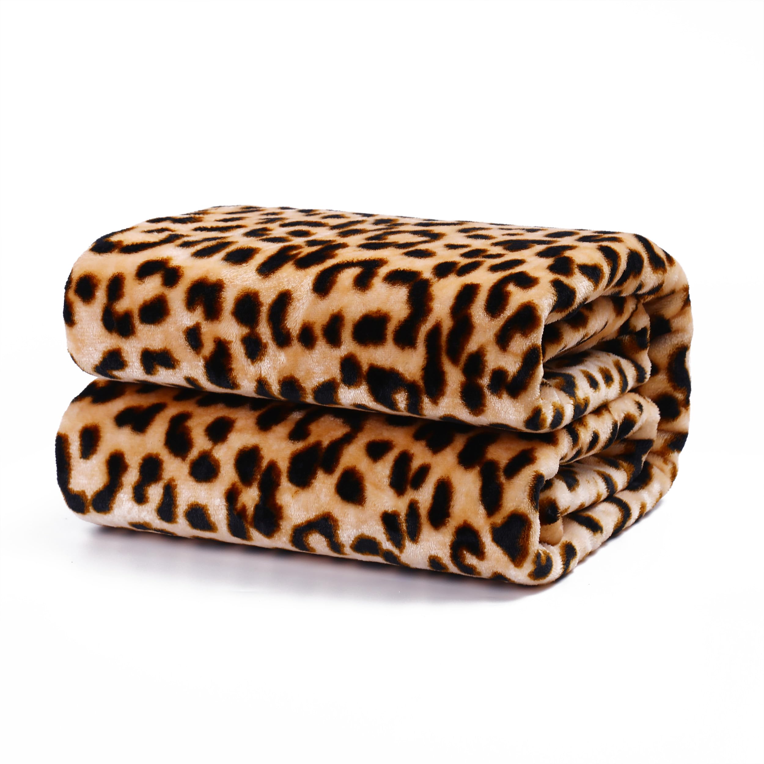 HOMEYA - Manta Sofa Pequeña 130 x 160 - Manta para Cama. Manta Polar, Franela 100% Poliéster, Suave, Acabado con Brillo - Leopardo