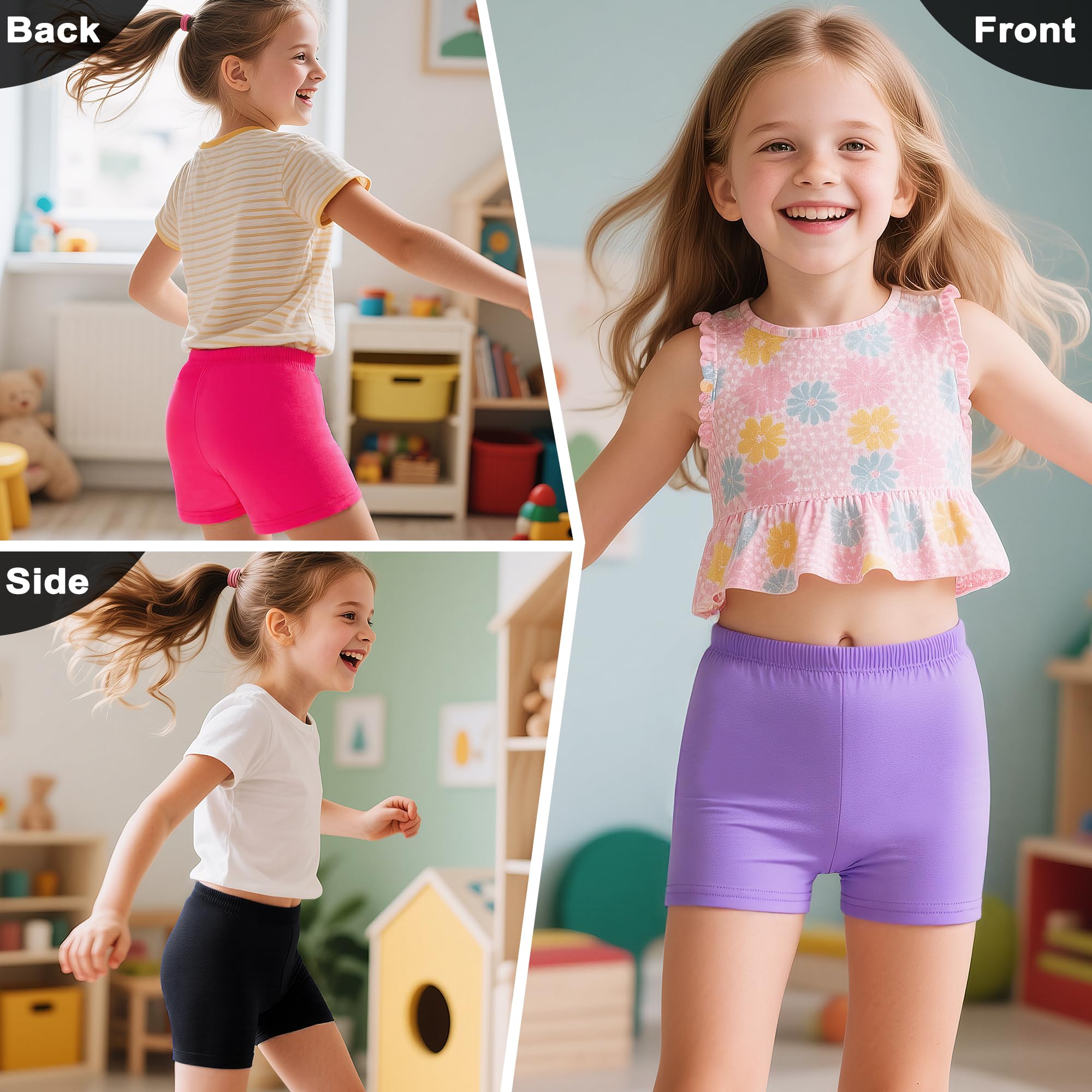 JinBei Pantalones Cortos para Niña Verano Mallas De Ciclismo Culotte Leggings Niños Cintura Elástica Transpirables Algodón Shorts Deportivos Ropa Pack de 3 Pantalon, 5-16 Años