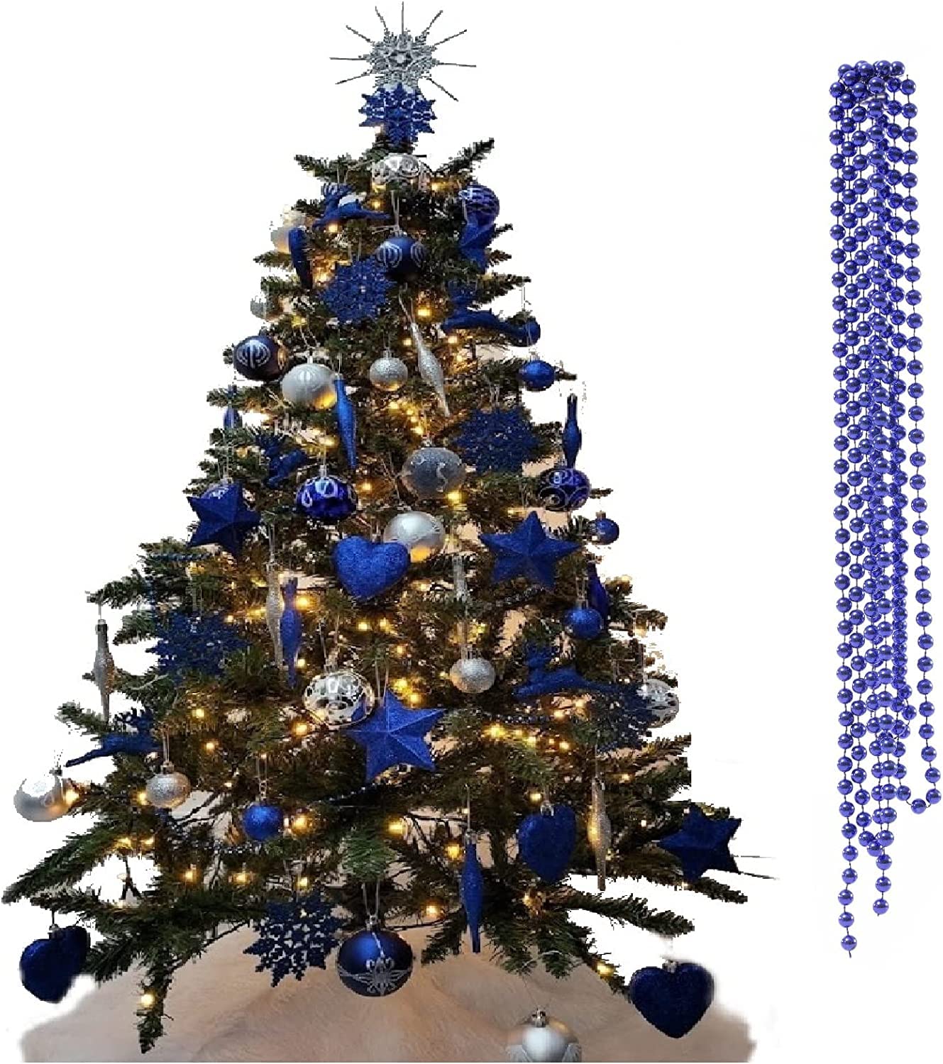 Ukdeals Direct 3Mtr Garland Bead Ukdeals Direct® Royal Blue Collection Christmas Droplet Baubles Tree Decorations Glitter Matt Icicles (3Mtr Garland Bead)