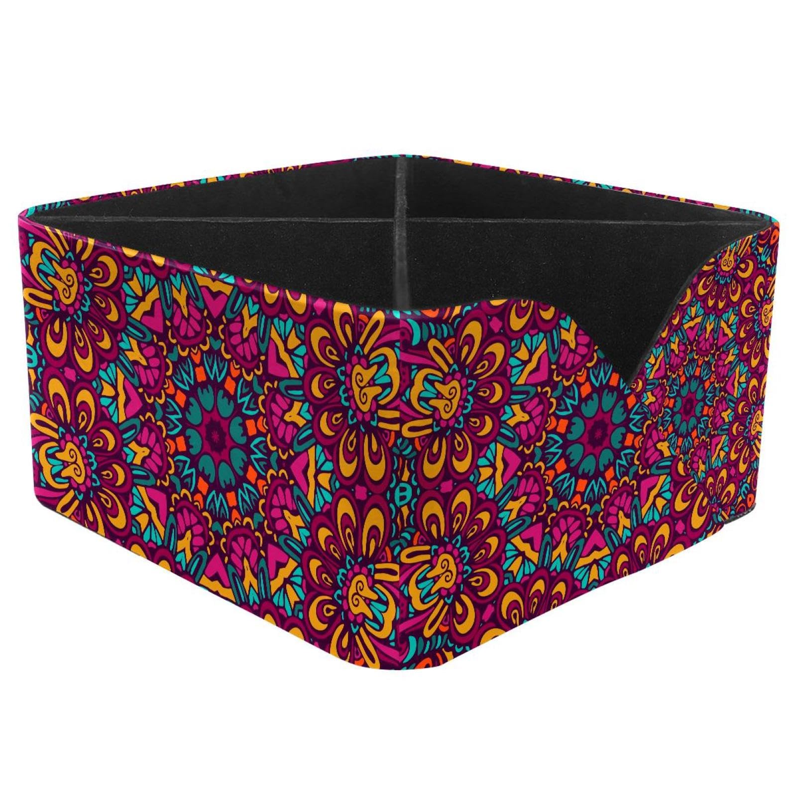 KengjuTesu Tribal Indian Ethnic Colorful Mandala Flowers Pattern Desktop Organizer Pen Holder, Rectangular Pencil Cup for Office, Study and Makeup Stations