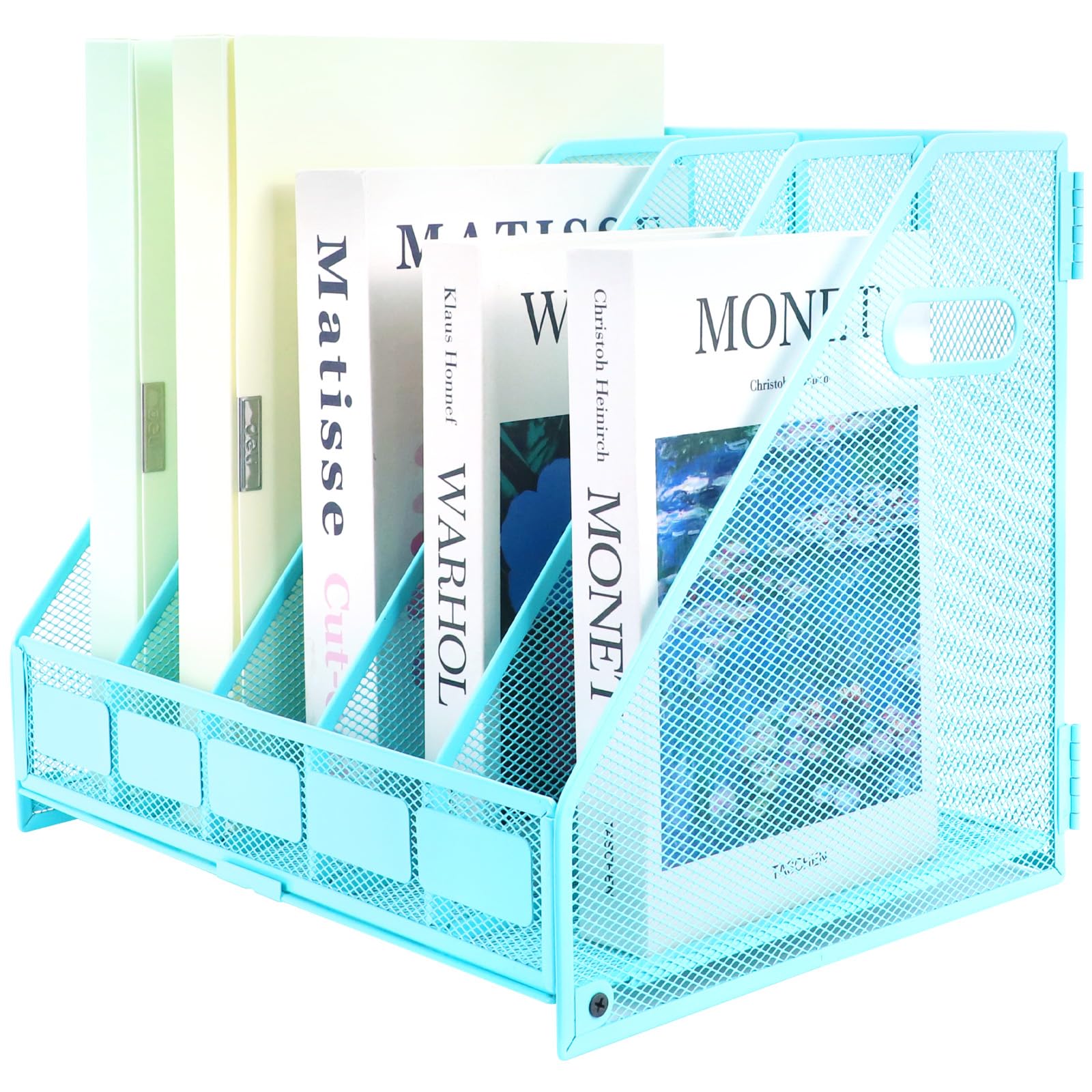 TSDRBWO Desk Organizers Metal Magazine File Holder Racks Desktop Folder Storage Binder Organiser Document Organization for Home Office & Classroom,5 Vertical Compartments-Blue