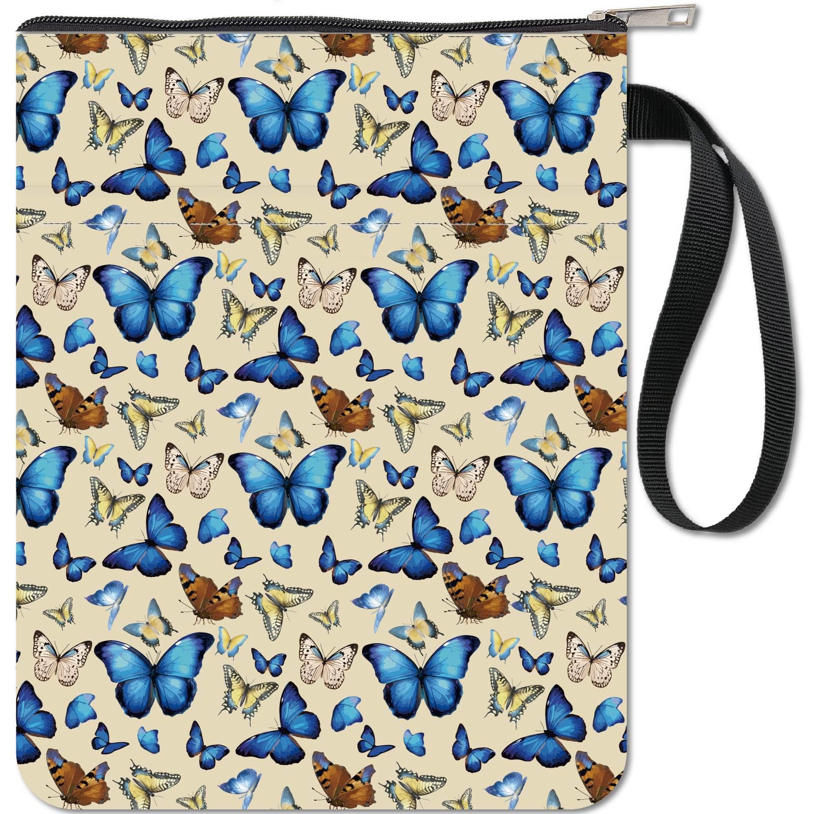 CRASPIRE Funda para Libro con Fondo de Mariposas con Cremallera Regalos para Amantes de los Libros Tapa Dura Mariposas Bolsa Impermeable para Libros Funda Protectora con Bolsillo Frontal para Mujeres