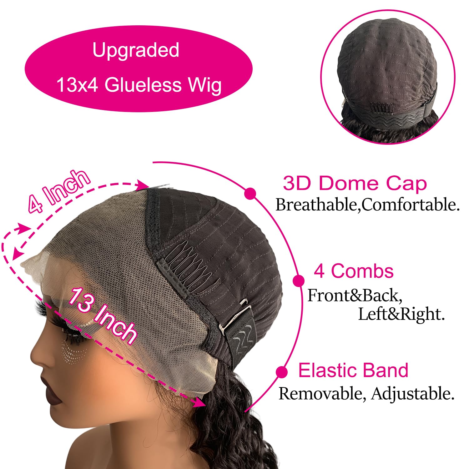 Glueless Wigs Human Hair Pre Plucked Pre Cut 13x4 Deep Wave Lace Front Wigs Human Hair Upgraded Glueless Wig Ready To Wear Glueless HD Lace Front Wigs For Black Women Wear And Go (20 Inch)