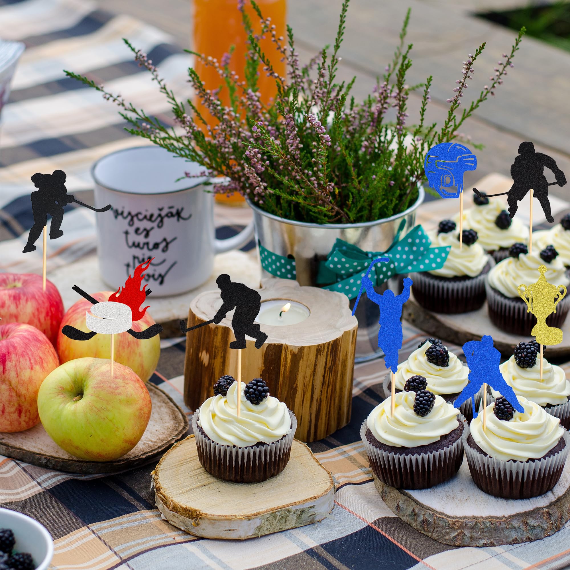 Eishockey-Kuchen-Deko-Set – 41-teilig, Mit Glitzernden Cupcake-Aufsätzen & Kugeln, Für Sport-Mottopartys