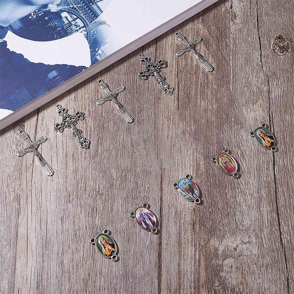 SUNNYCLUE 20 PCS Croix Et Centres Médaille Miraculeuse Alliage Émail Pour Bijoux