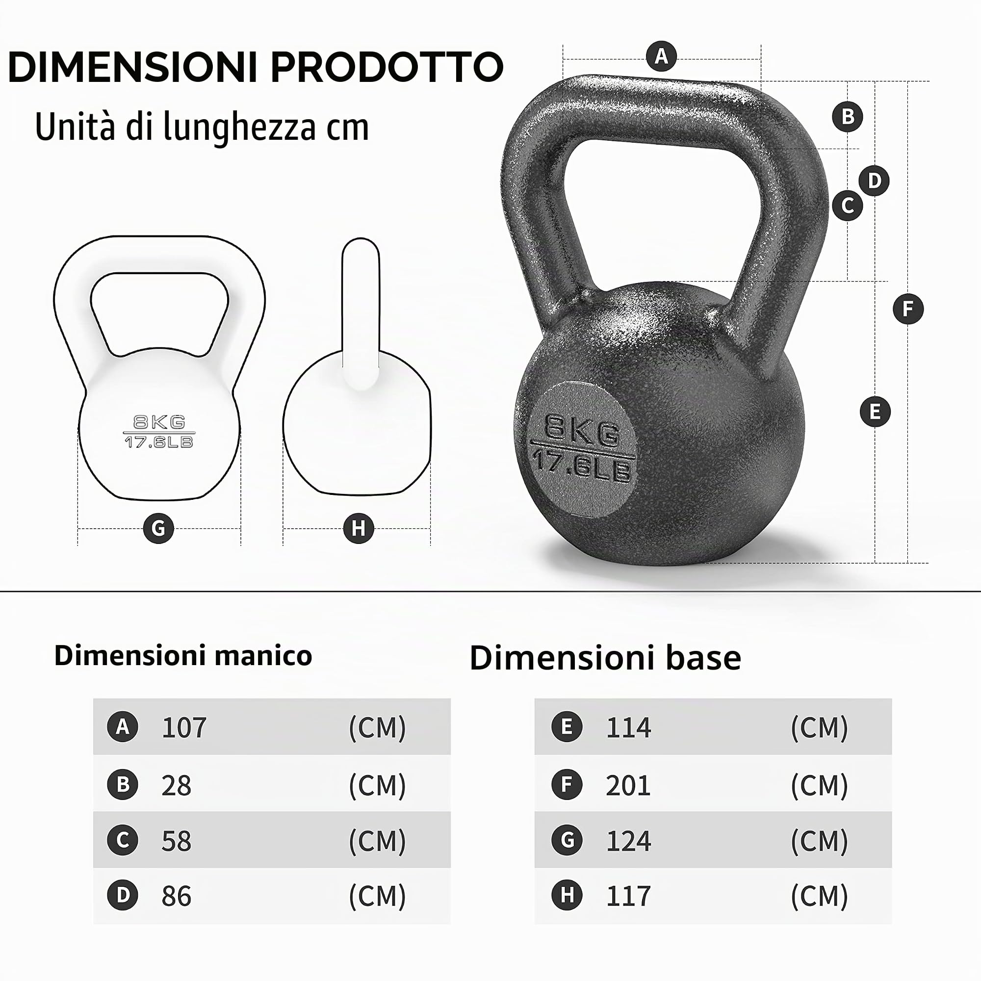 PROIRON Kettlebell ghisa Peso 8kg per Palestra Domestica Esercizi Fitness addestramento, potenziamento Muscolare (8kg)