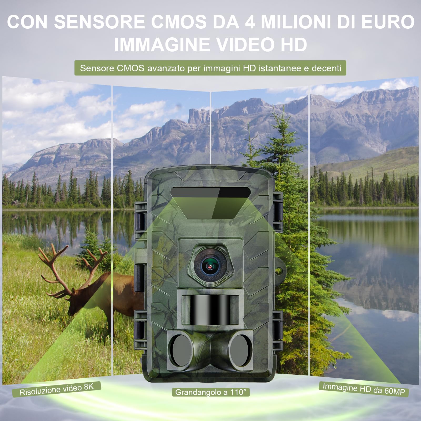 Fototrappola Meidase P100P WiFi - Batteria 8000mAh, 48MP Video 1296P, Visione Notturna, Per Esterni - Foto 6