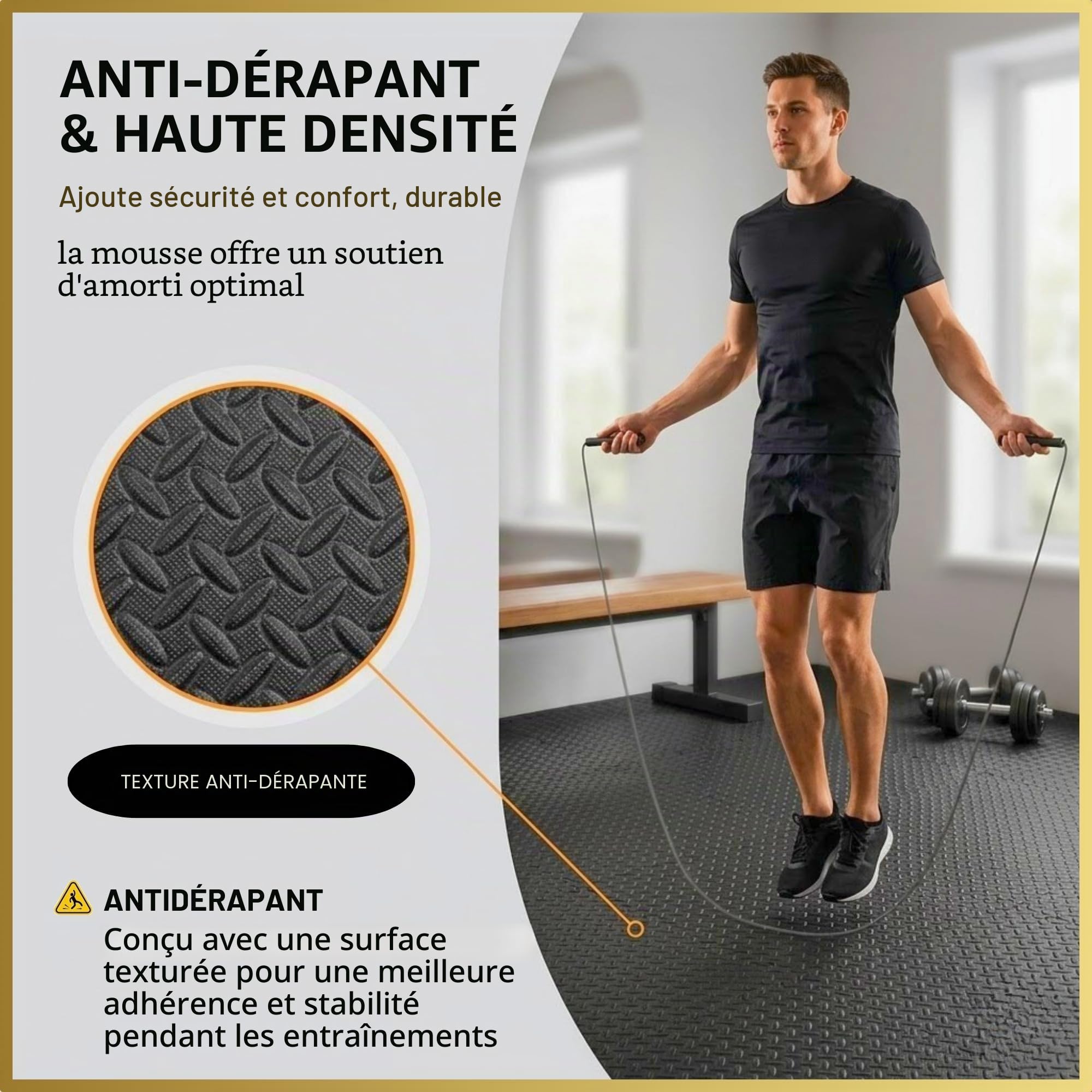 Lot de 24 dalles de sol emboîtables en EVA - Coussin en caoutchouc antidérapant pour entraînement à la maison - Tapis de yoga - 60 x 60 cm - Noir