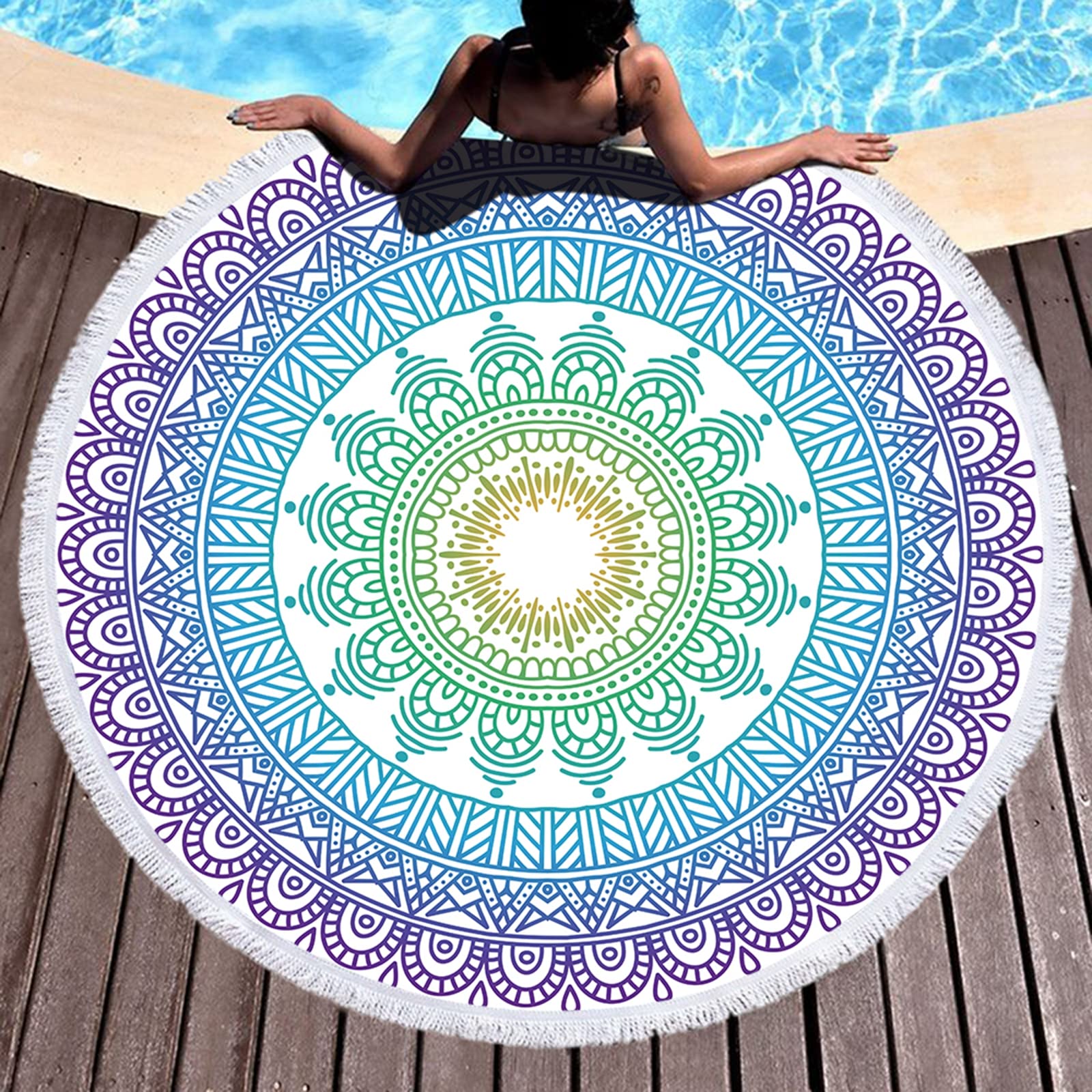 LXTOPN Mandala Strandtuch Rund,Quaste Runde Strandtuch,Geeignet Für Strand Yoga Matten Schal Schal Tapestry,150cm(Y5)