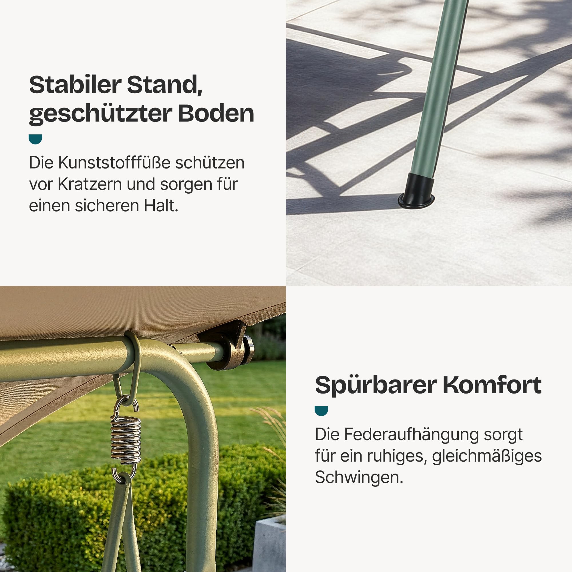 [en.casa] Hollywoodschaukel 3 Sitzer Satten Gartenschaukel Outdoor mit Gestell max. 220 kg mit Dach wetterfest Schaukelbank Balkon 173 x 119 x 153 cm Hellgrün/Beige