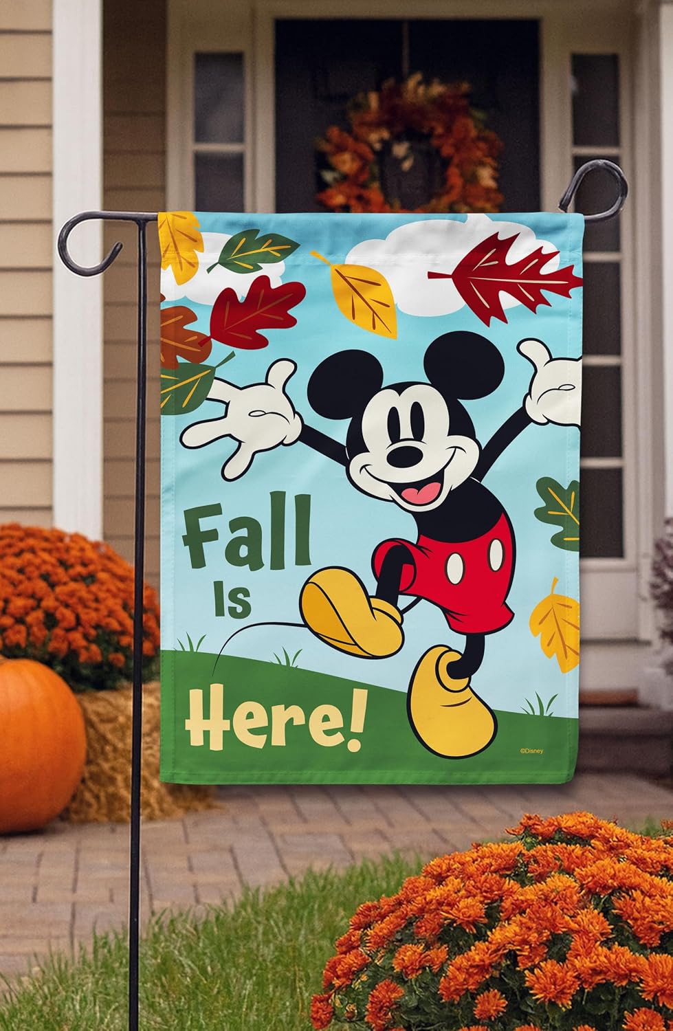 Flagology, Disney Fall is Here Mickey – Garden Flag 12" x 18", Outdoor Flag, Exclusive Premium Fabric, Officially Licensed Disney, Fall, Autumn