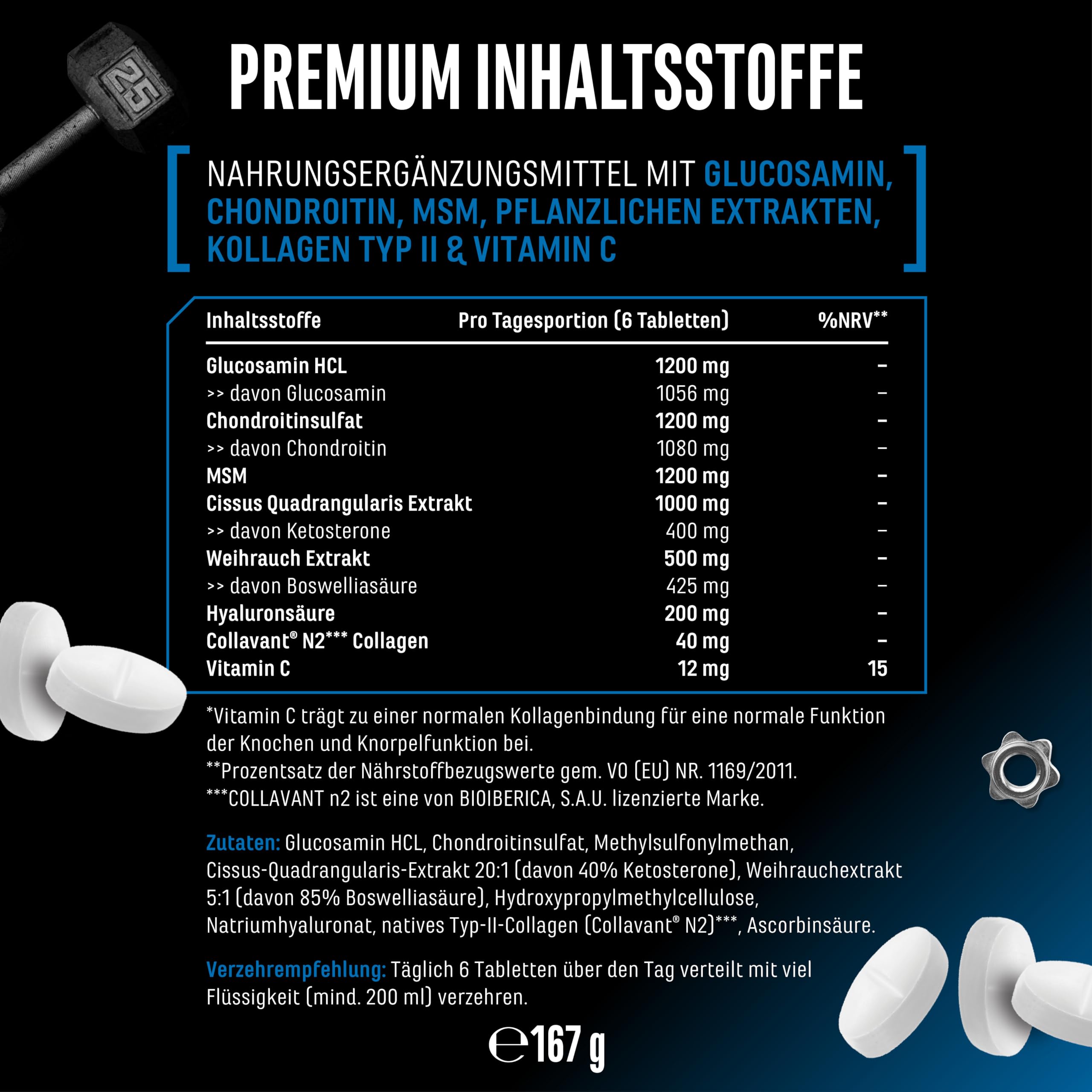 GEN GERMAN ELITE NUTRITION Joint Essentials - 180 Tabletten | Collavant® N2 Typ-II-Kollagen, mit Glucosamin, Chondroitin, MSM & Hyaluronsäure