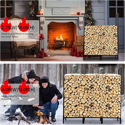 Miniatura 3 de 4FT(H) X 2.7FT(W) Firewood Rack Outdoor Indoor Holder for Fireplace Wood Storage, Firewood Storage Brackets Kit, Heavy Duty Logs Stand Stacker