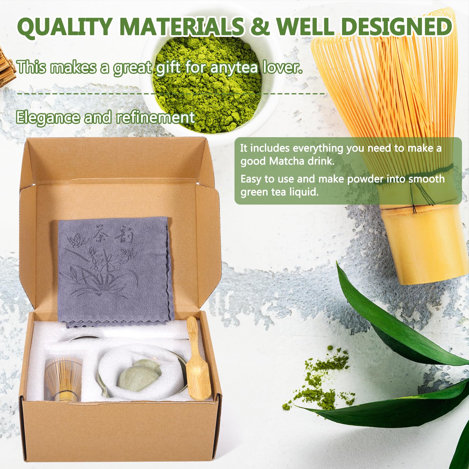 8 Pezzi Matcha Kit, Giapponese Matcha Set, Completo Con Frusta-Matchas in Bambù,Cucchiaio Ciotola E Supporto,Ceramica Macha Tea Kit,Per La Preparazione Del Tè Matchas-Gli Amanti Della Cultura
