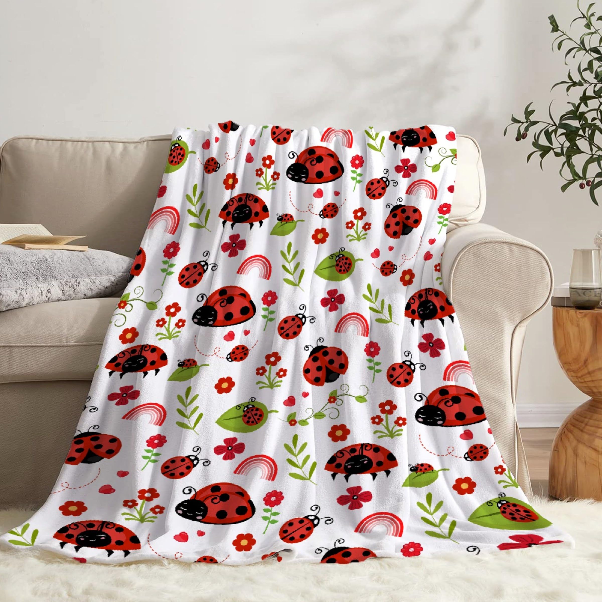 Lady-Bug Blanket Gifts for Girls Boys, Super Soft Lady-Bug Blanket Decor Stuff, Lightweight Microfiber Cozy Plush Throw for Couch BedM 60"x50" for Teens