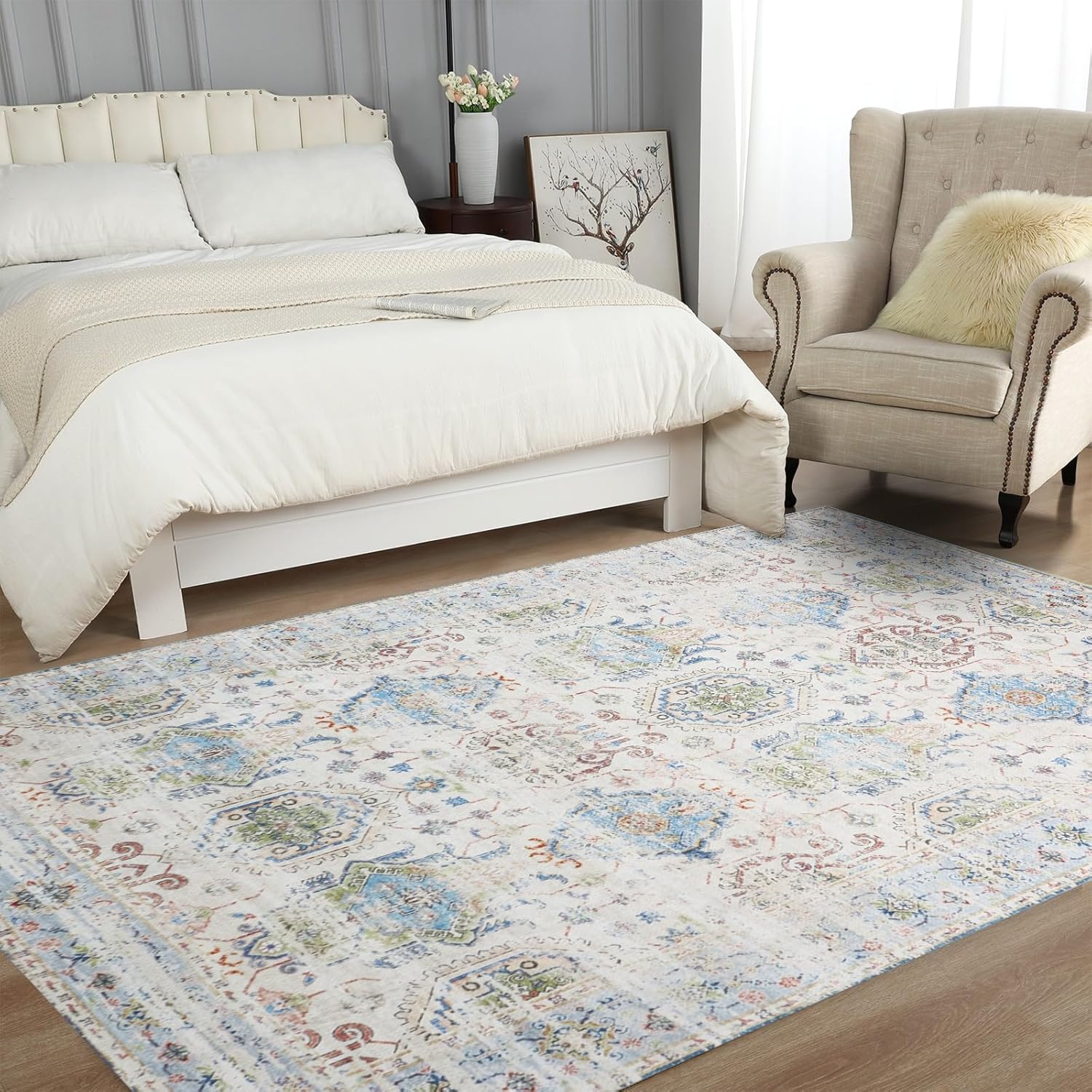 area rugs for living room, soft and non-slip machine washable folding rug,persian style for bedrooms, dining rooms, living rooms, classrooms, kitchens, foyer corridor (gray blue, 8 * 10) 8' x 10' (rectangular) gray blue