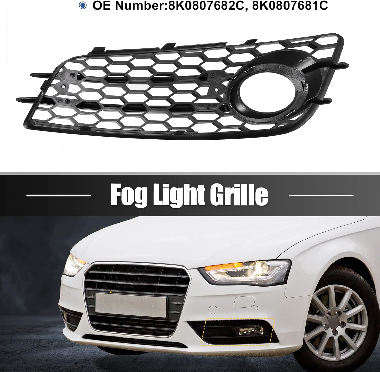 X AUTOHAUX Pair Front Fog Light Mesh Grille Honeycomb Type Grill Cover for Audi A4 B8 S-Line S4 2008-2012 8K0807682C 8K0807681C