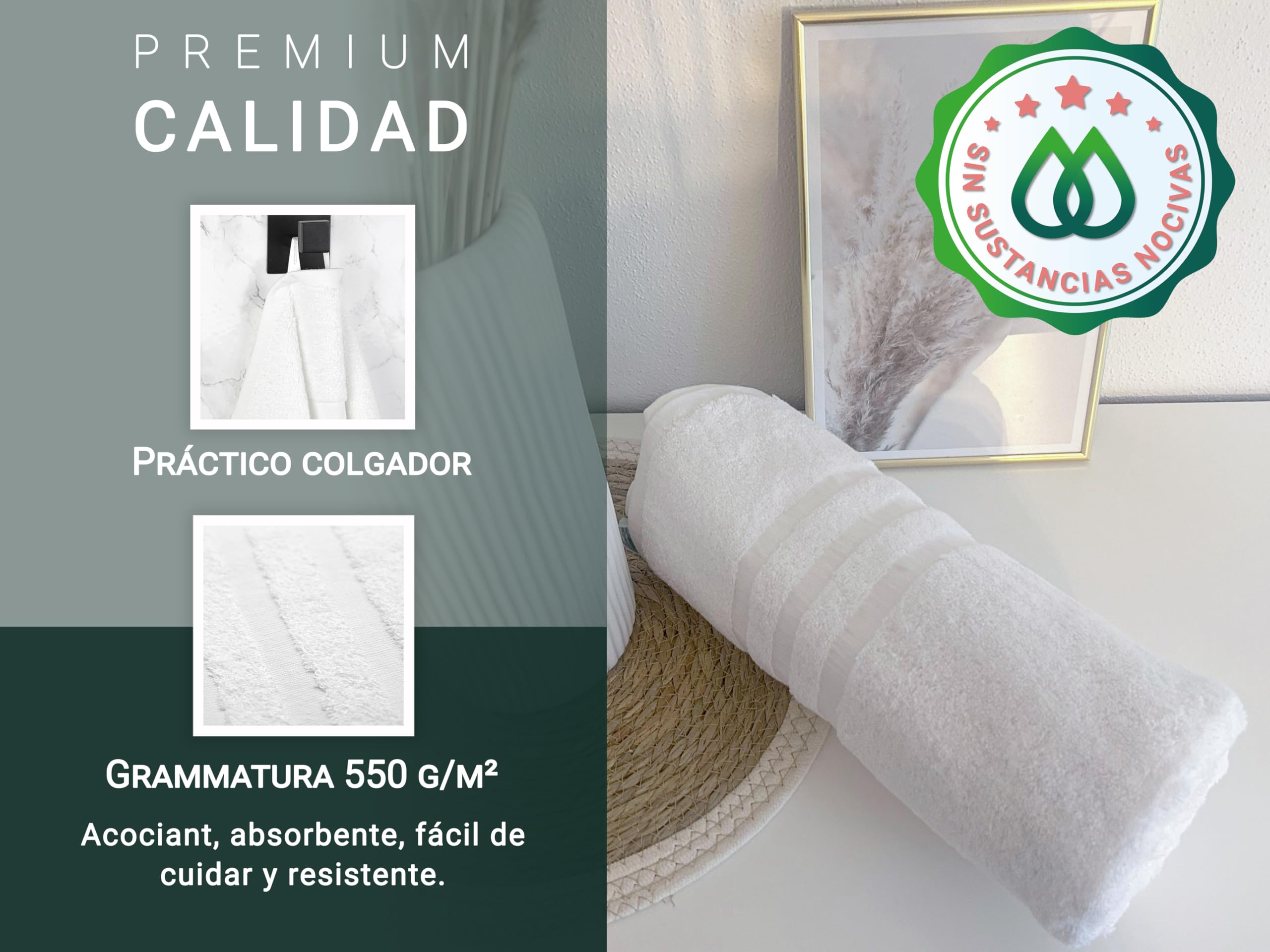 ZOLLNER Juego de 10 Toallas de 50 x 100 cm: Toallas de algodón mullidas y Muy absorbentes en Color Blanco, con práctico Colgador, Lavables hasta 95 °C, algodón, Calidad de Hotel.