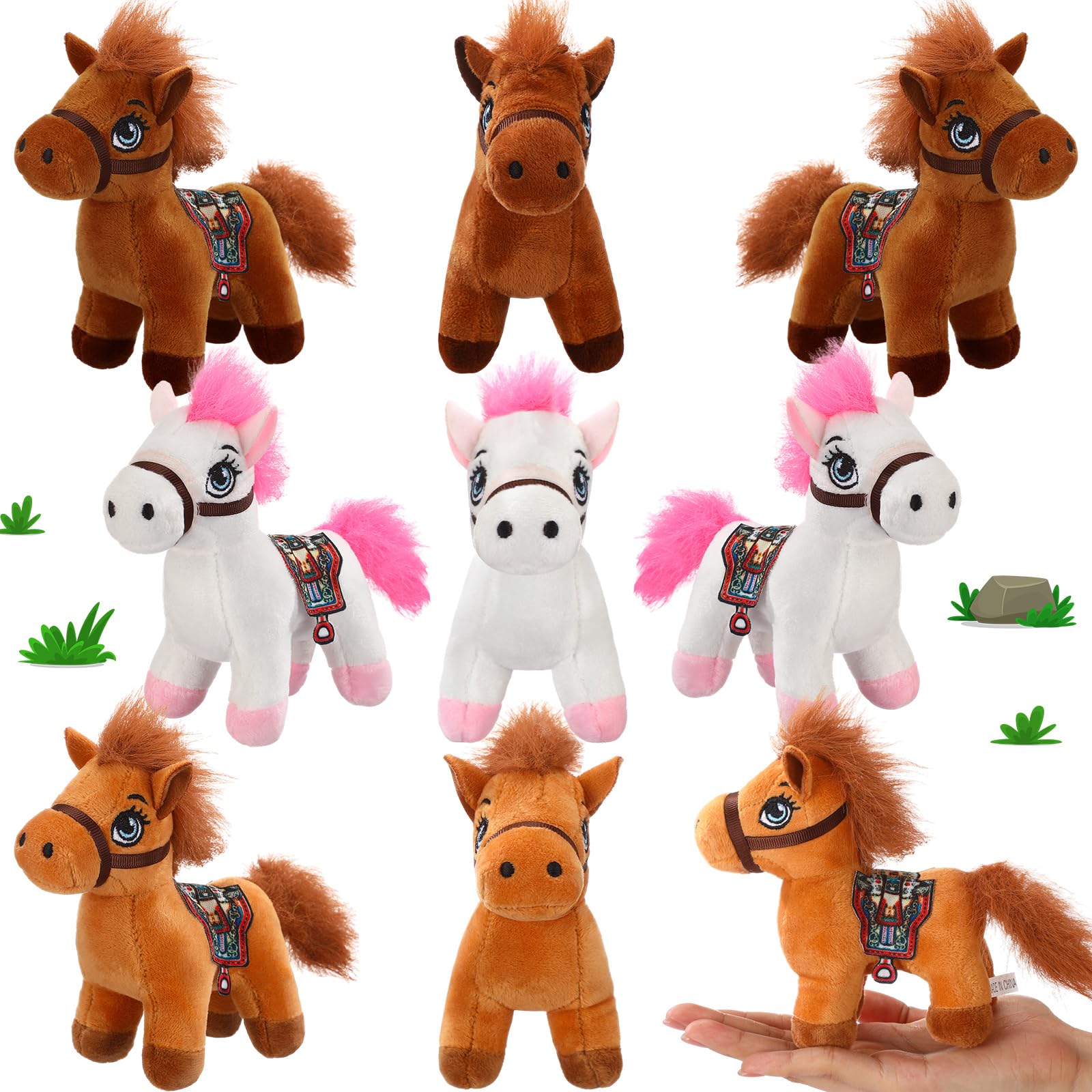 Zomiboo 9 Pack Horse Stuffed Animals Mini Plush Toy,Retro Style