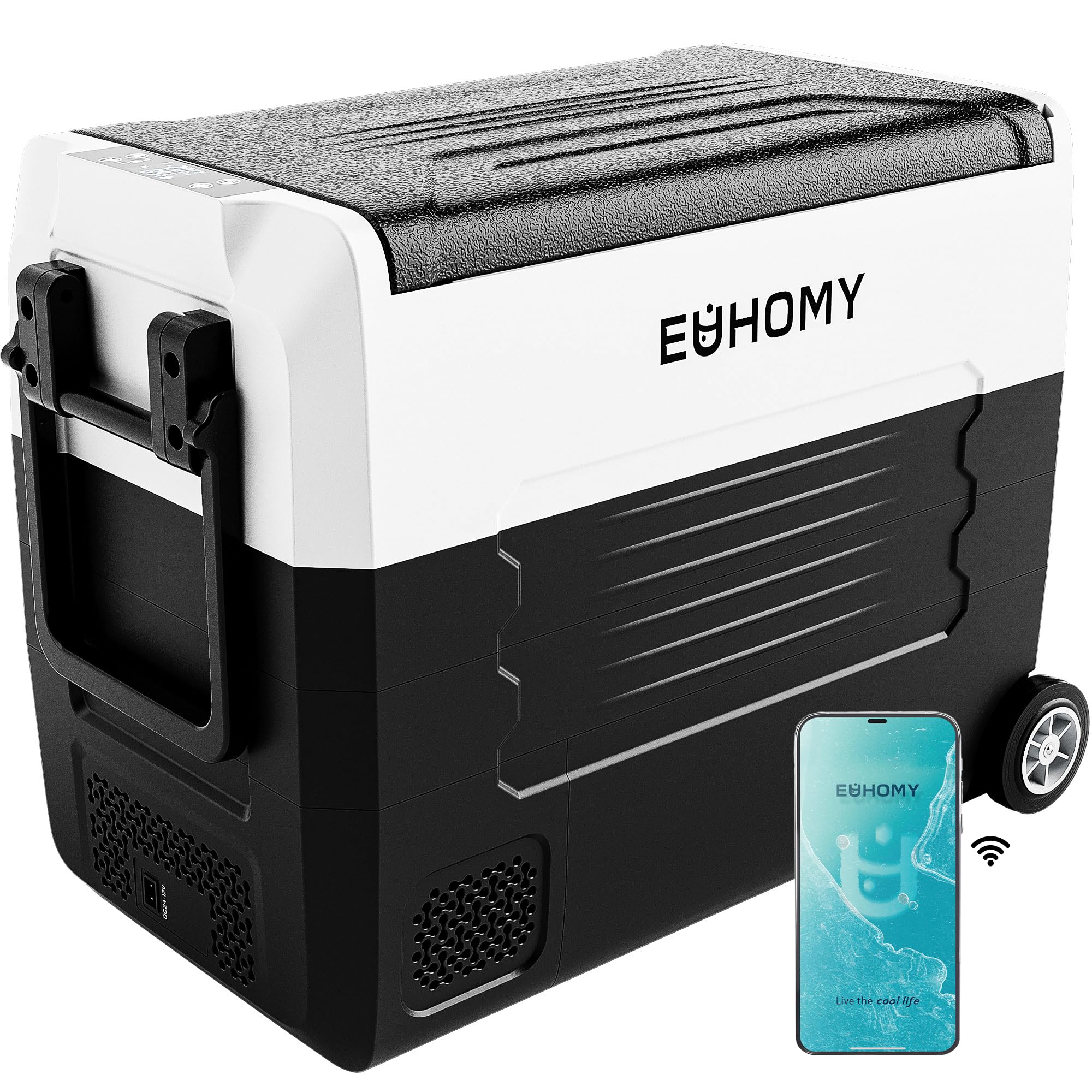 EUHOMY 12 Volt Refrigerator, 58QT(55L) 12V Fridge, Electric Cooler 12/24V DC 100-240V AC -4℉~68℉, 12V Freezer Removable Divider, Car Fridge For Camping, RV, Travel, Fishing, Outdoor