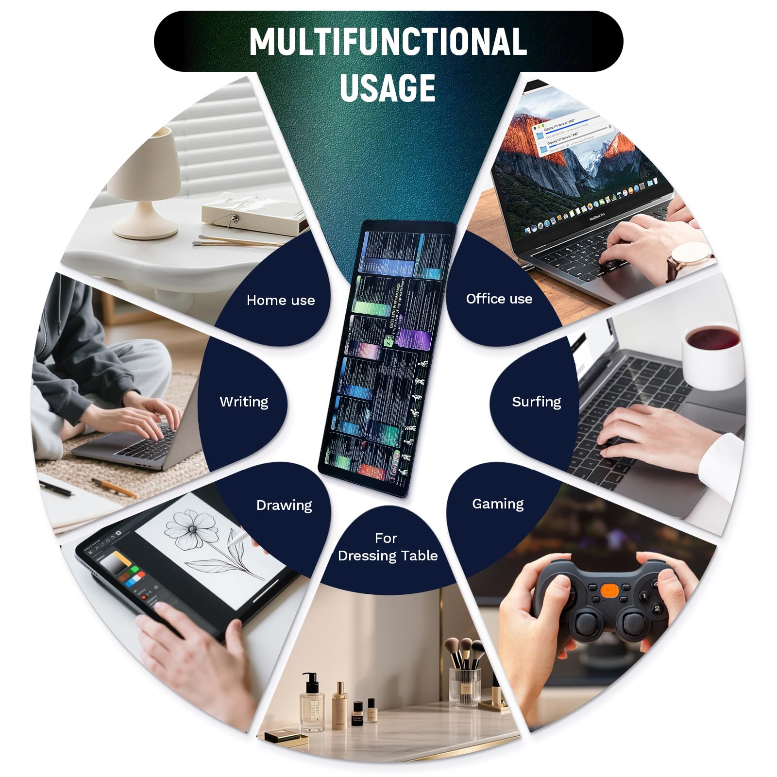 OLDBER Tappetino Mouse Anime XXL, Tappetino Mouse Gaming e Sottomano Scrivania, Migliora Velocità e Precisione, Antiscivolo, 30 x 80 cm, Stile Pittura a Inchiostro/Excel