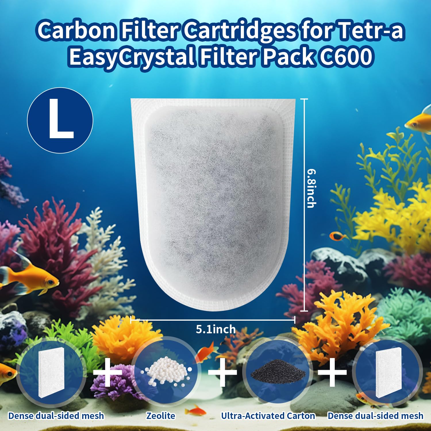 Yoolight 6 Packs Carbon Filter Cartridges for Tetra EasyCrystal Filter Pack C600, Replacement Filter Cartridges for Tetra EasyCrystal - Image 2