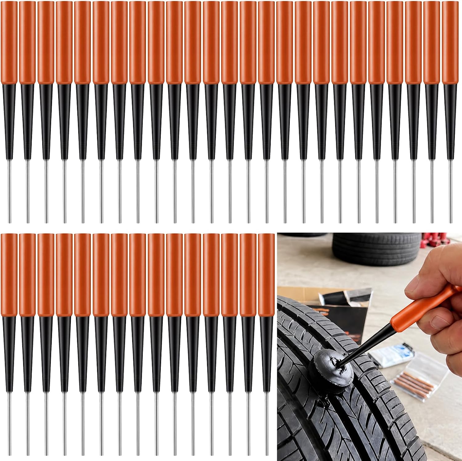 Lothee 40 Pack 1/4 Inch (6mm) Tire Plug Insertion Tool, Heavy Duty Steel Repair Needle with Non-Slip Handle,Plugger Kit for Car Truck Motorcycle ATV Emergency Puncture Repair Replacement