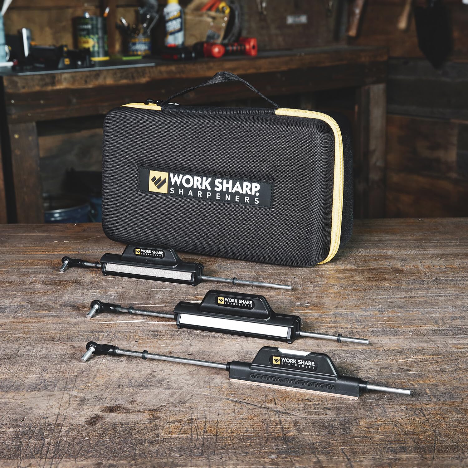 WORK SHARP™® Precision Adjust Upgrade Kit - Schleif-Steine für manuellen Profi Messerschärfer mit Winkel-Führung 1x Körnung 220, 320, 400, 1x Körnung 600, 800 & Keramik, 1x Leder & Keramikstab
