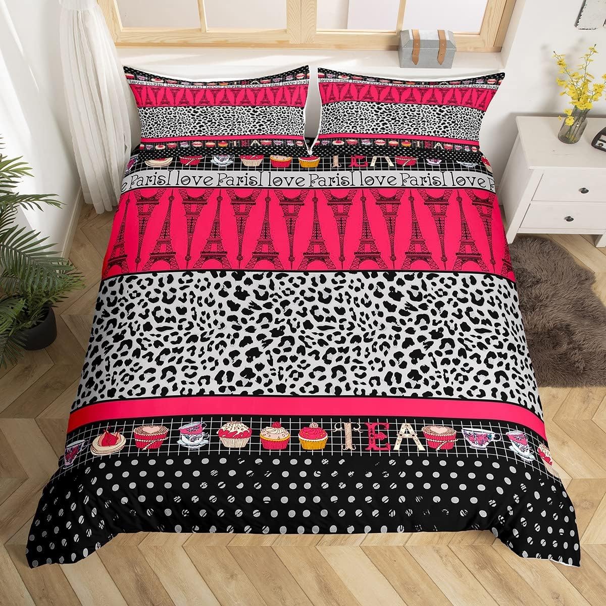 Parure de lit 3D léopard avec housse de couette 260x240 et taies d'oreiller de lit