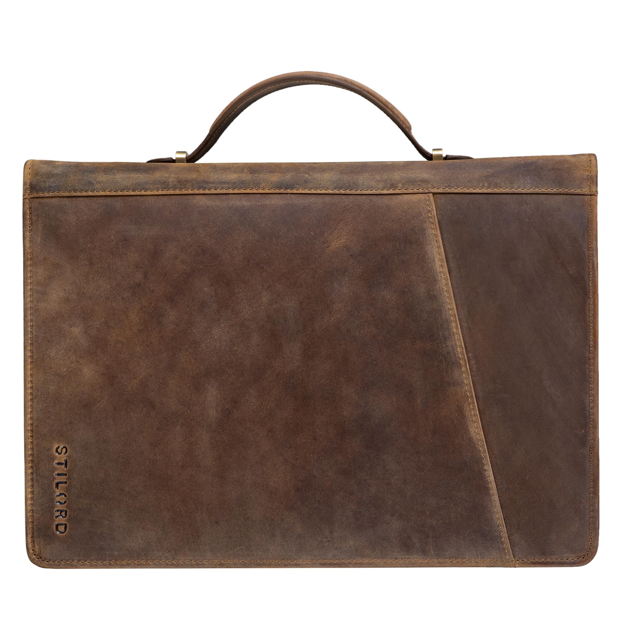 STILORD "Kelton" Cartella Business Pelle Portadocumenti da Conferenza A4 Portablocco Cartellina Portafogli Organizzatore Tasche per File Cuoio Colore:marrone medio