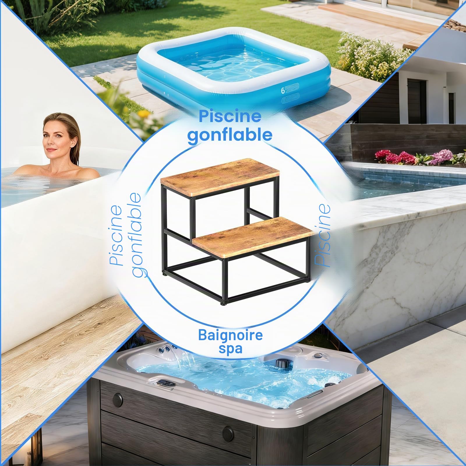 Marches de Spa antidérapantes 226kg Tabouret Robuste Cadre en métal Accessoires Caravane Camping-Car