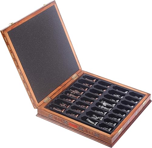 Miniatura 3 de GiftHome Juego de ajedrez clásico hecho a mano y tablero de ajedrez de madera maciza natural con diseño de perlas alrededor de la tabla y